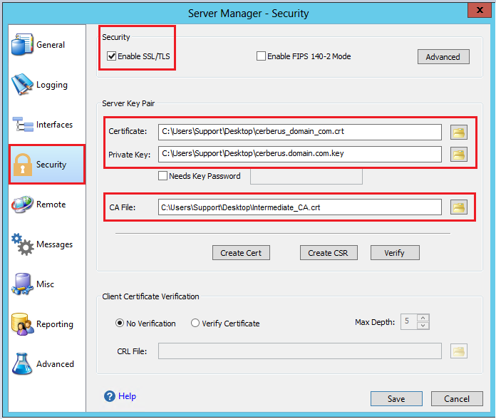Cerberus FTP Server настройка. Подтверждать сертификаты SSL/TLS. Regenerate SSL Server. Enable ssl