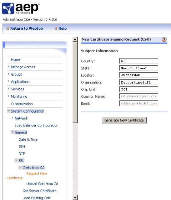 How to create CSR and Install SSL Certificate on AEP Netilla