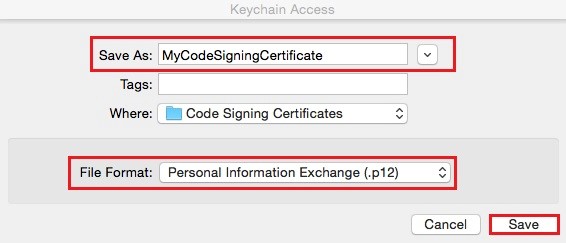 Export Code Signing Certificate as a P12 File