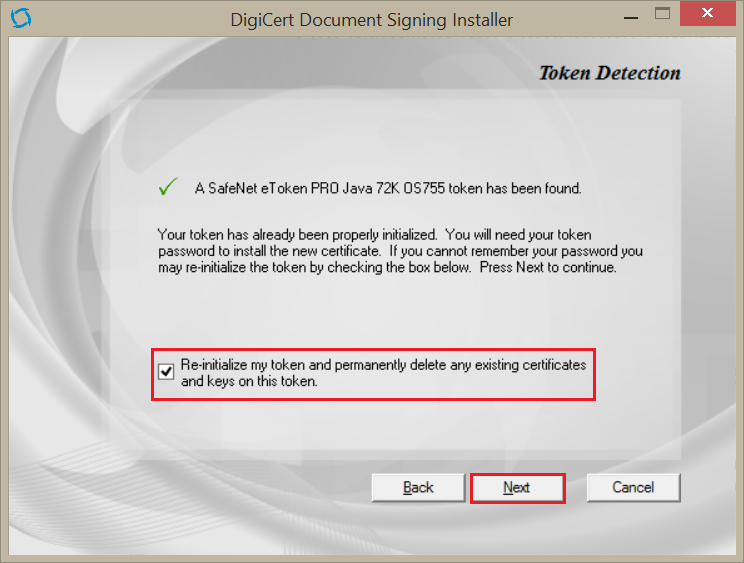 Install Document Signing Certificate and Reinitialize Your Token