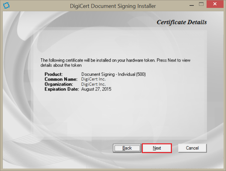 Installing Document Signing Certificate on Your Token