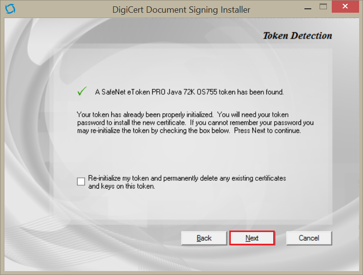 Installing Document Signing Certificate on Your Token