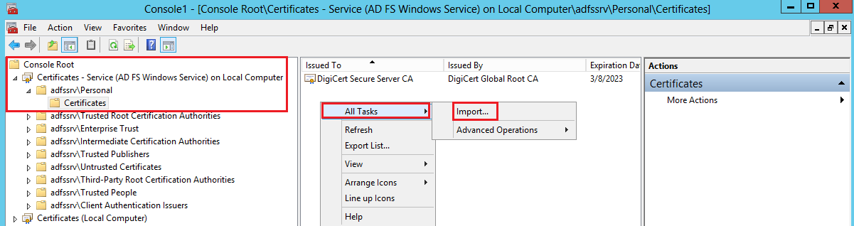 Microsoft AD FS SSL installation Instructions